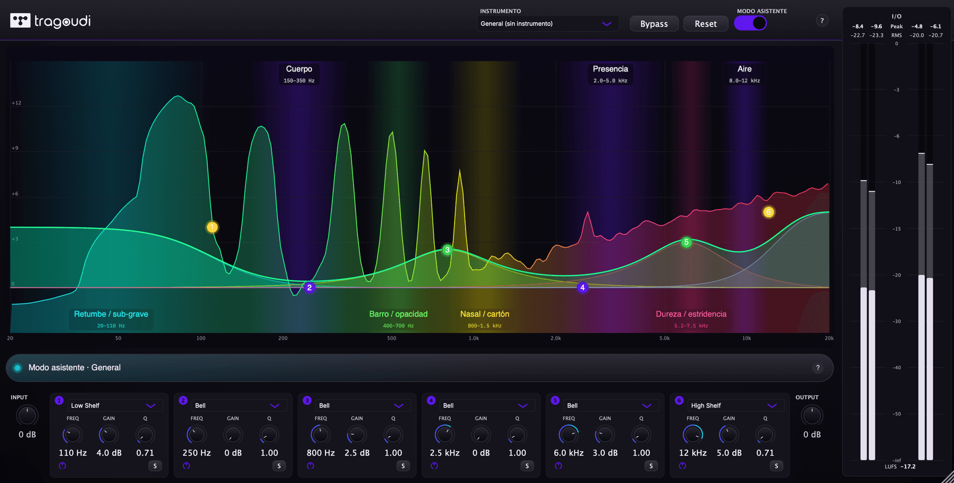 La interfaz de Tragoudi Color EQ