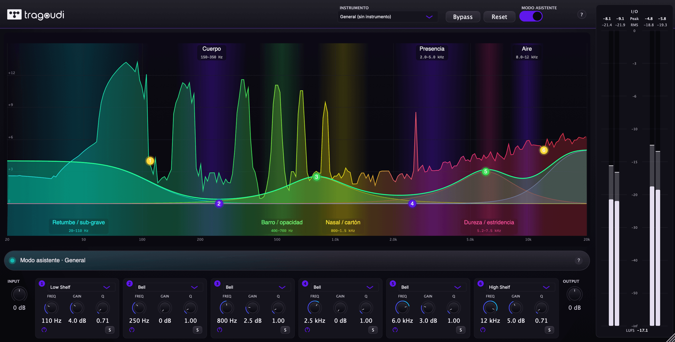 La interfaz de Tragoudi Color EQ