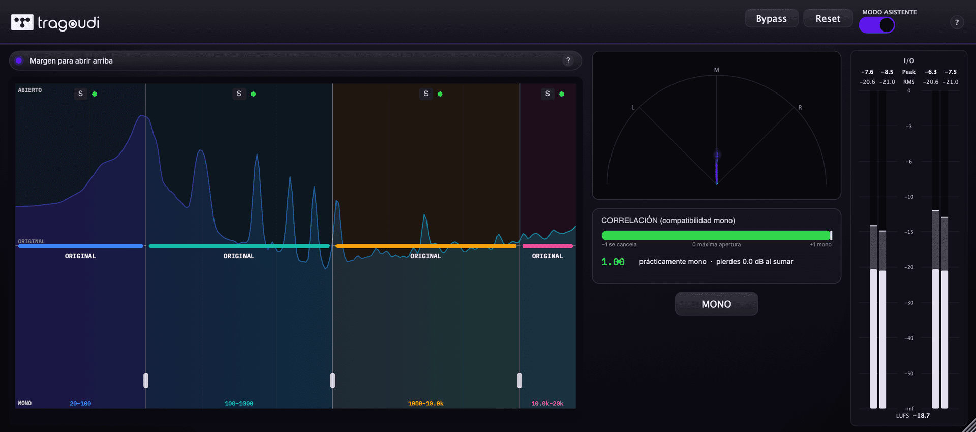 La interfaz de Tragoudi Stereo Control