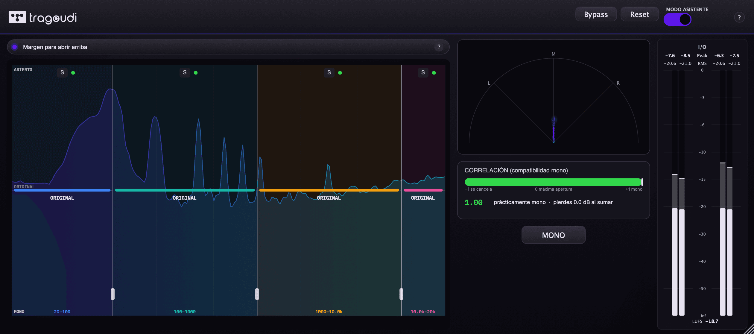 La interfaz de Tragoudi Stereo Control