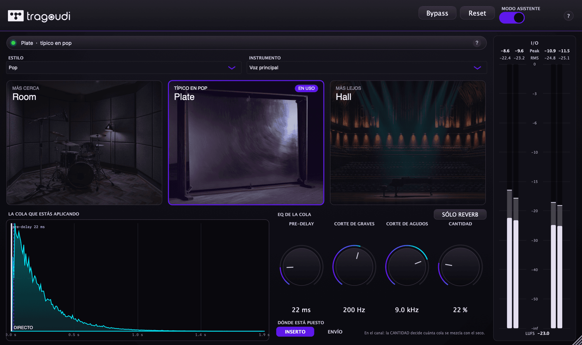 La interfaz de Tragoudi Space Reverb