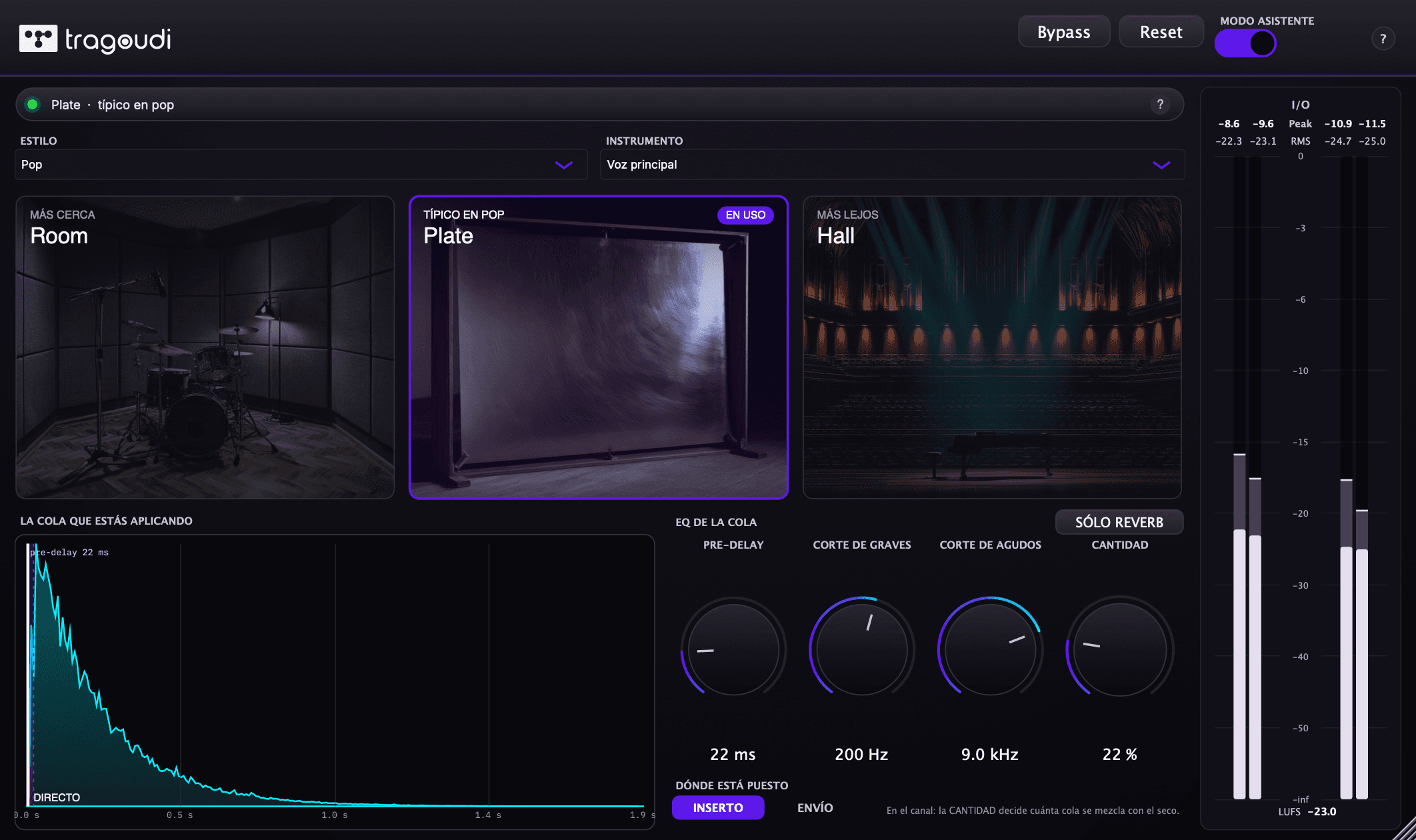 La interfaz de Tragoudi Space Reverb
