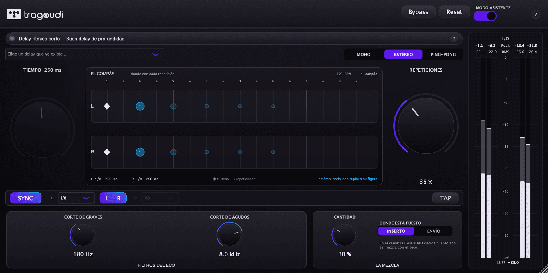 La interfaz de Tragoudi Easy Delay