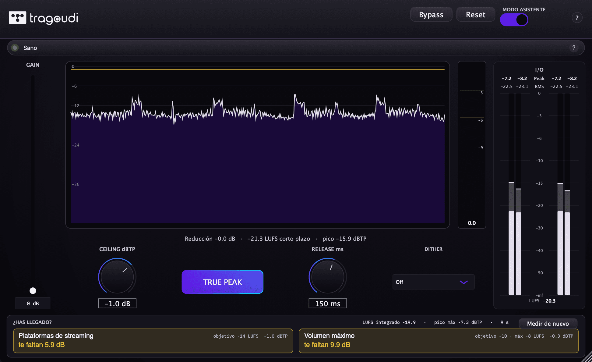 La interfaz de Tragoudi Master Limiter